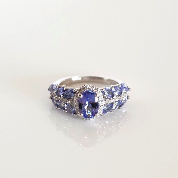 STS Jewelry - Tanzanite and White Zircon Ring Size 5